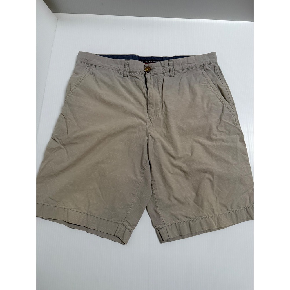 Tommy Hilfiger Mens Khaki Chino Shorts Size 34 Tan Slub Texture Casual Preppy